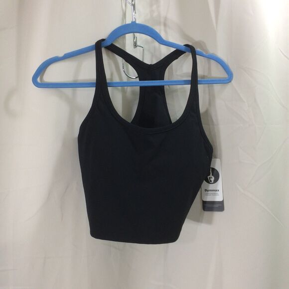 Dymmax Yoga Bra Tank Top Black Size Large NWT Racerback Padded Nylon Stretch - Picture 1 of 7